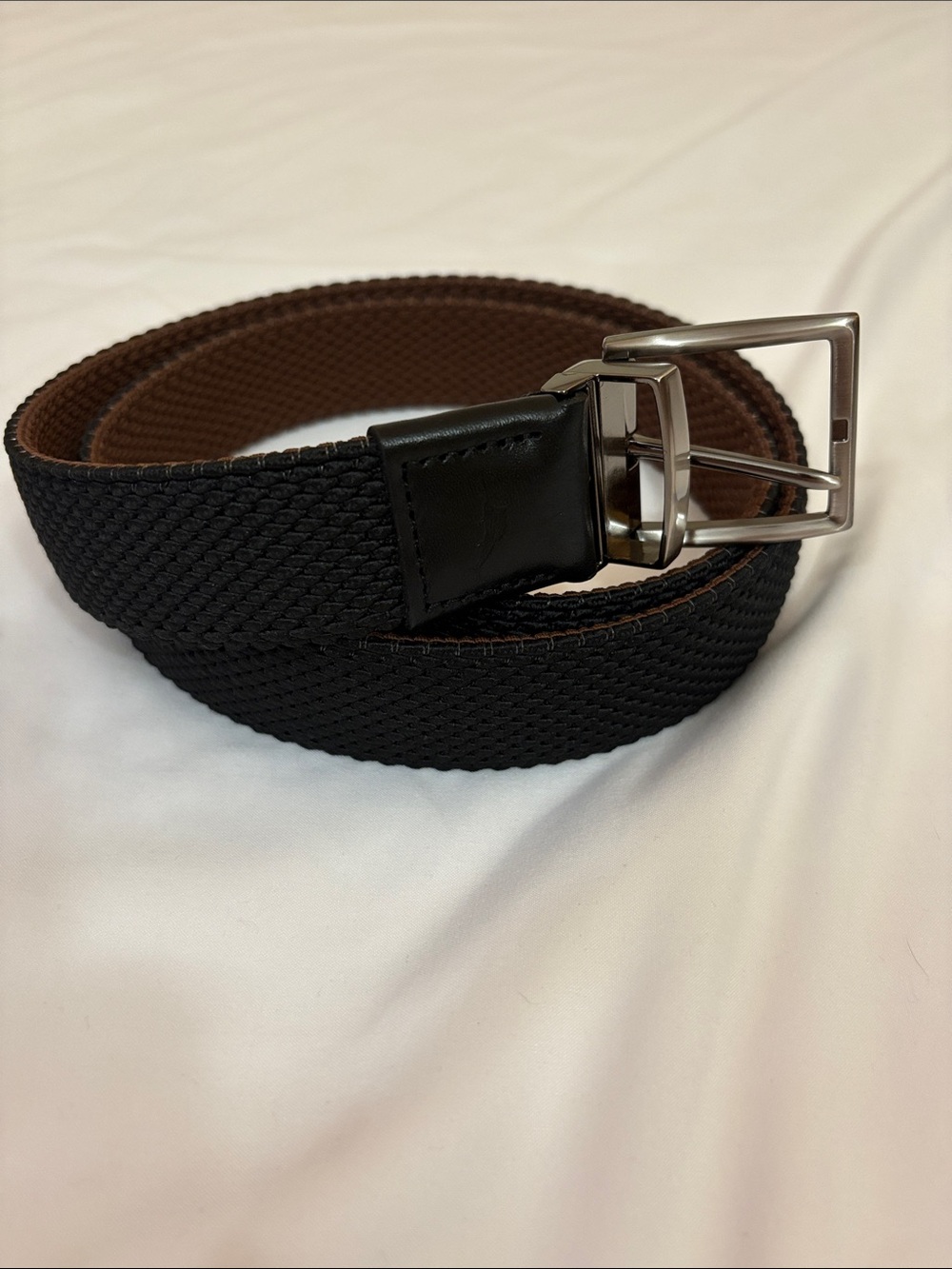 Reel Legends Black Woven Elastic Belt with Silver Buckle